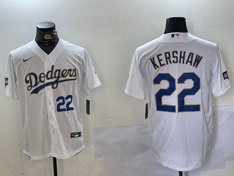 Men Los Angeles Dodgers 22 Kershaw White Game 2024 Nike MLB Jersey style 2